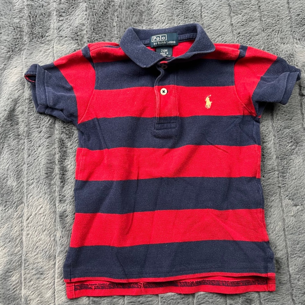 Polo Ralph Lauren Toddler Boys Red Navy Blue Striped Polo Shirt 24M 12284